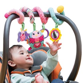 Infantino Stretch & Spiral Activity Toy - Textured Play Activity Toy for Sensory Exploration and Engagement, Ages 0 and Up, Pink Farm