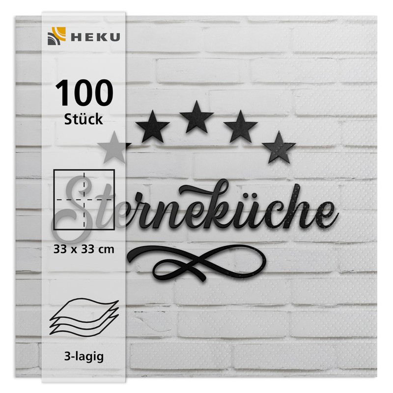 HEKU 100 napkins, 3-ply, 33 x 33 cm, star kitchen,