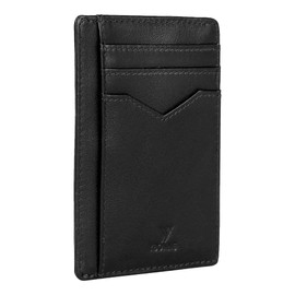 YBONNE Thin Front Pocket Wallet for Men and Women, RFID Blocking Card Holder, Made of Finest Genuine Leather (Black)