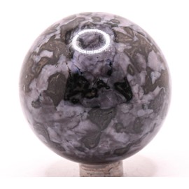 2.1" 245g Indigo Gabbro Carved Sphere Polished Natural Mystic Merlinite Gemstone Crystal Mineral Collectible Ball - Madagascar + Stand