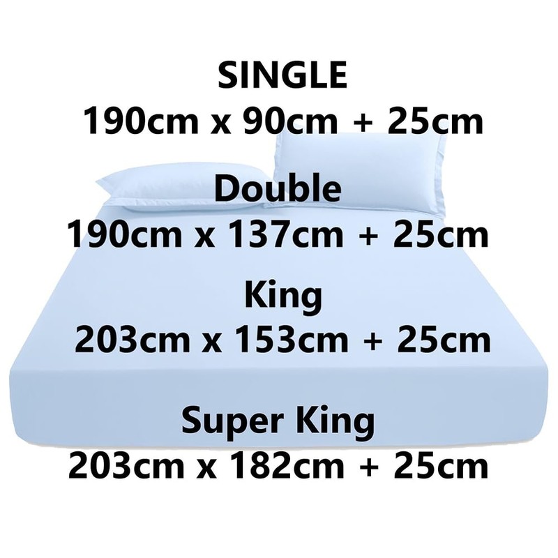 KHIM 100% Cotton 25CM/10inch Deep Fitted Sheet Single, Double, King
