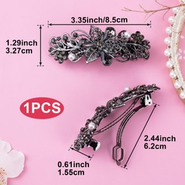 HINZIC Sparkly Rhinestone Pearl Hair Clip, Gray Crystal Pearl Prom Barrettes Wedding Engagement Pageant Formal Dressy Decorative Accessories for Bride Women Thick Long Curly Hair - 1PCS