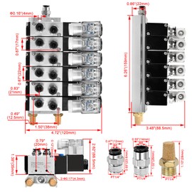 Heschen Electrical Pneumatic 6 Solenoid Valve, 4V210-08, AC220V Coil, PT1/4'' Port, 5 Way 2 Position, Manifold Base, Muffler, Quick Fittings Set