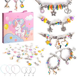 Unicorn Gifts for Girls Charm Bracelet Making Kit for Girls Jewellery Making Kit Girls Toys Christmas Stocking Fillers Kids Craft Set Birthday Presents Gifts for 5 6 7 8 9 10 Year Old Girls Rrainbow