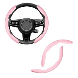 Amiss Car Nappa Leather Steering Wheel Cover, Segmented Steering Wheel Protector, Universal 99% Car Wheel Cover Protector (Pink)