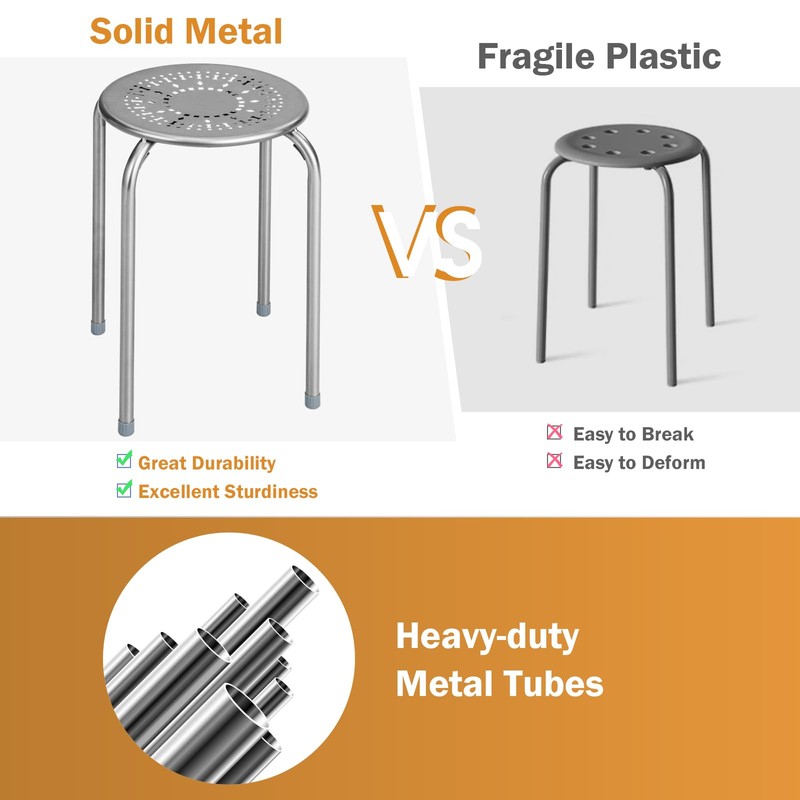 POWERSTONE Stackable Stools 6 Pack, Portable Stacking Bar Stools Iron