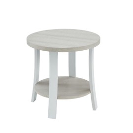Roundhill Furniture Anze Contemporary Round Wood Shelf End Table in White Finish