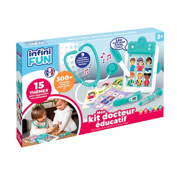 Infini Fun - My educational doctor kit - electronic notepad, stethoscope, thermometer, syringe, stylus and 9 interactive boards - multi-learning imitation toys from 2 years old