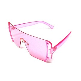 Dweebzilla Malibu Rimless Full Shield Mono Lens Sunglasses (Pink Transparent Frame, Pink)