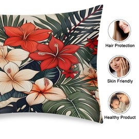 Tropical Floral Satin Pillow Case for Hair and Skin Queen Size Slip Silk Pillow Cases Satin Pillowcase Without Zipper Pillowcase 20"x30" Silk Pillowcases for Bedroom Sofa Home Decor
