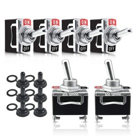 MICTUNING Professional Rocker Toggle Switch - Heavy Duty SPST 2 Pin ON-Off Switch Metal Bat 15A 250V 20A 125V Waterproof Boot Cap Cover for Car Auto Boat - 6 Pack