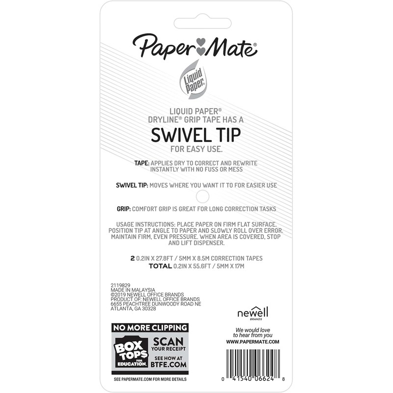 Liquid Paper DryLine Grip Clear Dispenser Correction Film, 2 Pack