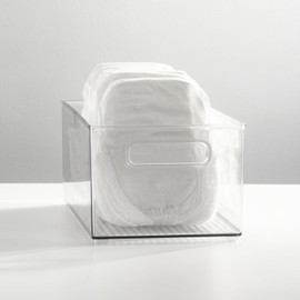 mDesign Plastic Deep Bin Organizer Caddy Container w/ Handles for Nursery, Kitchen, Pantry, Bathroom, Cabinet Storage Organization - Holds Snacks, Bottles, Baby Food Jar, Diaper - 14" Long -Clear