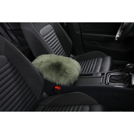 Real Long Wool Car Center Console Cover, Universal Interior Accessory Fit for Most SUV/Truck/Auto, Armrest Cushion Pad, Soft Warm & Fluffy for Winter Green
