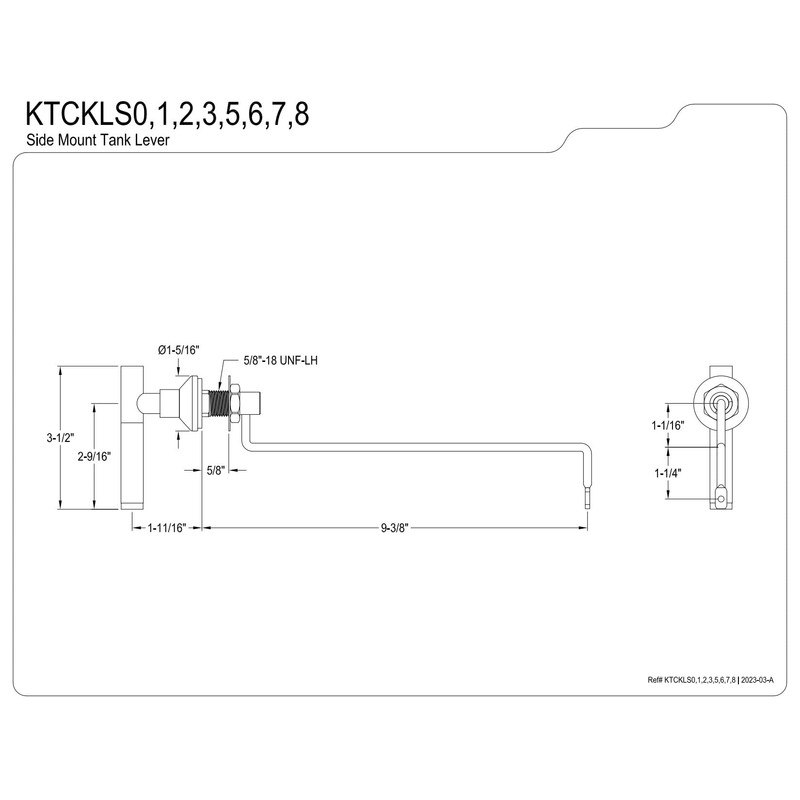 Kingston Brass KTCKLS0 Kaiser Side Mount Toilet Tank Lever, Matte