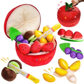 Colmena Sensorial Montessori para Bebés Niños con característica musical, corte de frutas de peluche Jugar alimentos con Rattle, Squeaker, Beeps, texturas tejidos arrugados, Regalos de bebé de Navidad