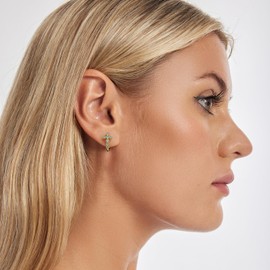RUKYF Gold Plated Cross Hoop Earrings for Women Inlaied with Turquoise Earrings for Sensitive Ears Dainty Gold Huggies Earrings Gift for Women