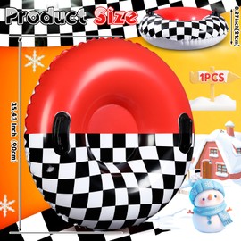 Sotiff 1 Pack Snow Tube for Kids Snow Inflatable Sled Black and White Checkered 36 Inch Cold Resistant PVC Big Thickened Sleds with Handles Winter Toys for Kids Race Car Party Favors Gifts