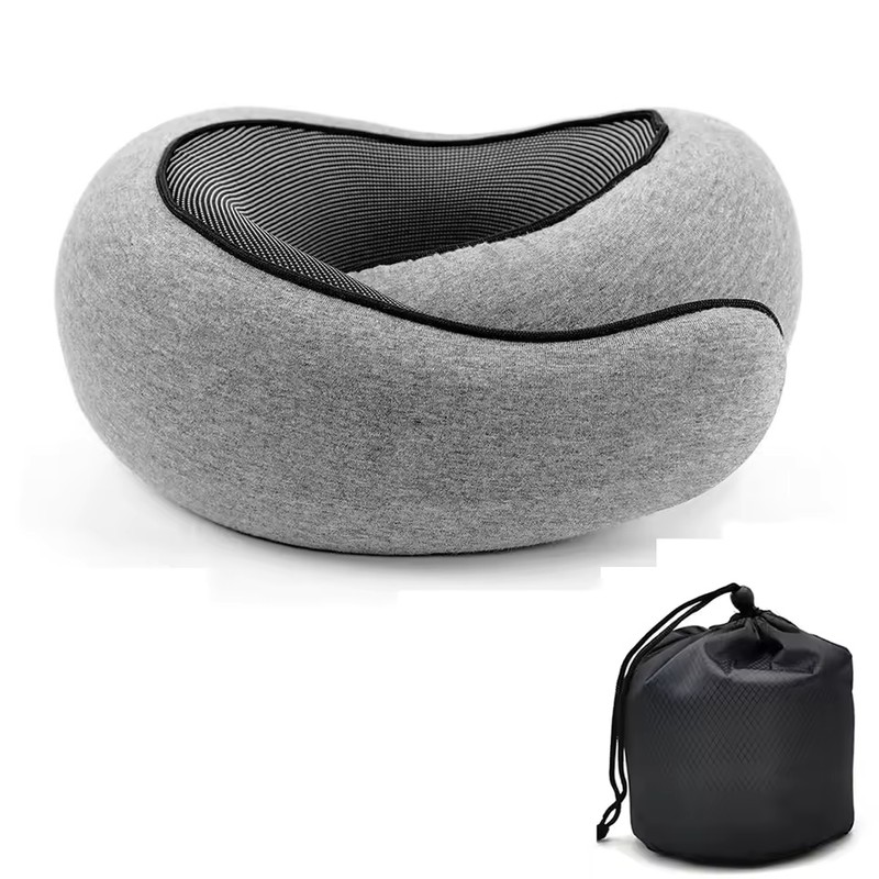 U-Shaped Memory Foam Travel Neck Pillow with Adjustable Velcro and