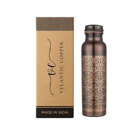 Pure Copper Water Bottle - Indian Handmade Ayurveda Healing Benefit Water Bottle for Drinking, Travel, Hiking, Gym, Office, Outdoor - Antique Finish - 950 ML