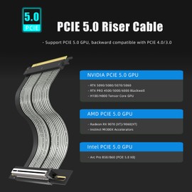 GLOTRENDS PCIe 5.0 X16 Riser Cable for GPU Server, Industrial-Grade Performance,600mm Length Right Angle