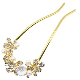 Miaomyao Hair Ornament, Hair Ornament, Kimono, Kimono, Sleeve Metal, Antique Flower, Single Flower, Pearl, Zirconia, U-Shaped Comb, Hair Accessory, Gold