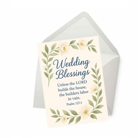 PICTURE THIS PRINTS Psalm 127:1 Bible Verse Wedding Greeting Card, Religious Wedding Blessings Card with Scripture, Christian Couple Marriage Anniversary Wishes, Comes with Envelope (5x7”)