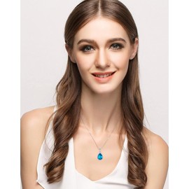 VONSSY Classic Oval Pendant Gemstone Necklace | Crystal Ruby Sapphire Waterdrop Birthstone Teardrop Emerald Necklace | 18K Platinum Gold Plated Chain | Jewelry Gift for Mother Wife Girlfriend, Cubic