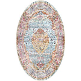 Unique Loom Baracoa Collection Area Rug - Miramar (5' 1" x 8' Oval, Light Blue/ Blue)