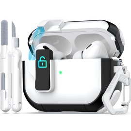 MHYALUDO for AirPods Pro Case (2nd/1st Gen), Dual-Color Design with Automatic Pop-Up Lid, Includes Cleaning Tool, Durable and Shockproof, Compatible with Wireless Charging, White/Black