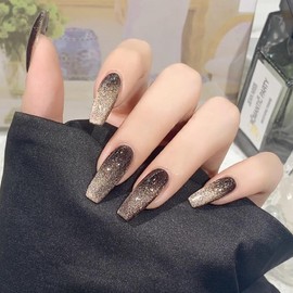 Nail Tip, Long False Claws, Stylish, Magnet, Cat Eye, Long Nail Tip, 24 Pieces, Glossy, Glitter, Cute, False Nails, Magnet, Popular, Fake Nails, Simple, Handmade Nail Stickers, Nail Art, DIY Nails,