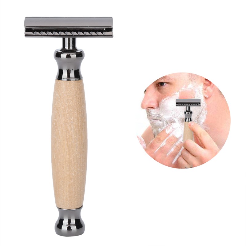 Men Shaving Razor with Wood Handle Portable Double Edge Razor