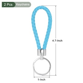 YOKIVE 2 Pcs Braided Leather Keychains, Home PU Keys Ring Woven Decorating Lanyard Straps for Bags Wallets (Sky Blue)