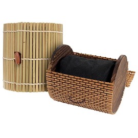 BambooMN Granulated Bamboo Charcoal Odor Absorber Bag in Decorative 4" Green and Brown Cylinder, 2 Sets