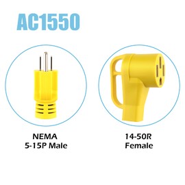 Rvhouse 50 Amp to 15 Amp 110V RV Adapter Cord 18 Inch NEMA 5-15P Male to 14-50R Female Power Dogbone with Grip Handle Heavy Duty Electrical Adapter for Trailer Camper