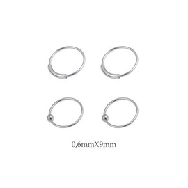 Piercing Deni 4 Rings Silver for Nose 9 mm Diameter Inner Very Finitos 0.6 mm Thickness, Silver