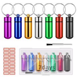 Small Portable Pill Case with Keychain(7 Pack), Waterproof Aluminum Pill Organizer Metal Mini Box Pocket Drug Storage Container Trip Plastic Storage Box