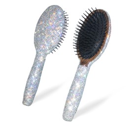 Hair Brush Detangle Hair Brushes for Women, Detangling Brush For Curly Hair, Detangle Brush, Wet Hair Brush for Thick Hair, Women Hair Brush For Curly Hair, Brushes For Hair Handmade Luxury Bling Crystal Paddle Brush Cute Rhinestone(White)