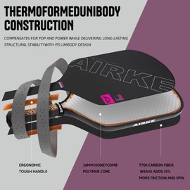 AIRKE Pickleball Paddles - T700 Carbon Fiber Paddle with Honeycomb Core Pickleball Rackets - Lightweight Precision & Enhanced Shock