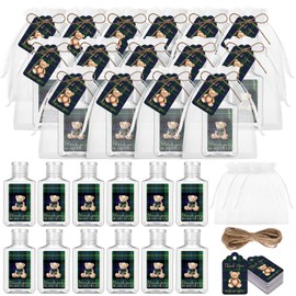 Loopeer 50 Set Tartan Plaid Bear Travel Size Hand Sanitizer Baby Shower Favor 2oz Bottle with Thank You Cards Organza Bag Jute Rope Baby Shower Bridal Showers Appreciation Gifts Bulk for Guest(Empty)