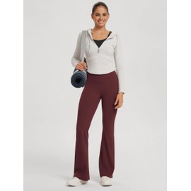 ODODOS Cloud Feeling Split-Hem Flared Pants for Women High Waisted Lounge Bootcut Yoga Pants - 31" Inseam, Burgundy, Medium