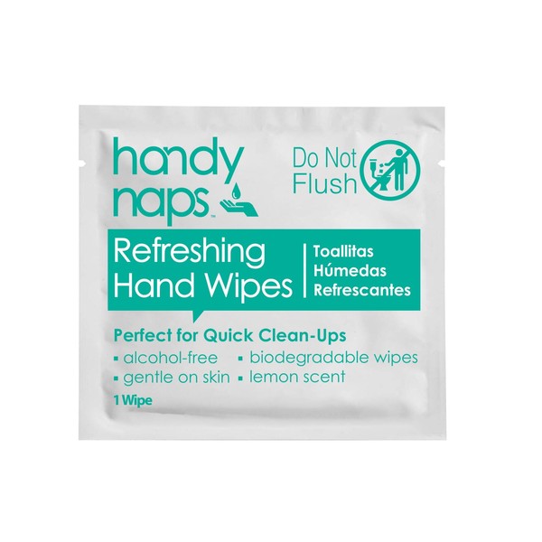 Handynaps Refreshing Hand Wipes, Alcohol-Free With Fresh Lemon Scent - Case of 1000 Individually Wrapped Wipes For Adults and Kids, Travel Essentials