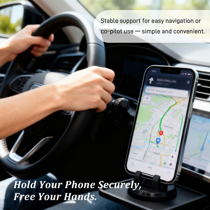 360° Rotatable Car Phone Mount with Three-Point Dashboard Support –
