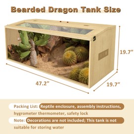 80 Gallon Reptile Terrarium Tank, Large Snake Enclosure, Lizard, Leopard Gecko Tank with Openable Roof Door, Lockable Bearded Dragon Tank, (Wooden, 48" L x 20" W x 20" H)