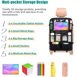 YooGoal Car Seat Organizer, 2 Pack Backseat Car Organizer for Kids, Car Back Seat Protector Car Travel Accessories with Pad Tablet Holder and 9 Storage Pockets, Black