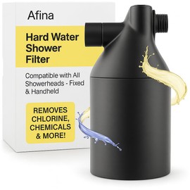Afina Shower Filter | Works with Handheld & Fixed Showerhead | Hard Water Filter for Shower Head, Reduces Hairfall, Dandruff & Dry Skin | Showerhead Filter | Shower Filter Head for Hard Water (Black)