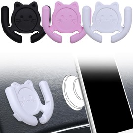 HOMEFOX Multi-Surface Holder Car Mount 3 Pack Compatible for Popsocket Holder Grips Hand-Free Device Support Home Office Desk Wall Mount Cute Cat Strong Adhesive Sticky Gel Pad (Black White Pink)