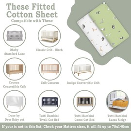 Lilly B. Organic Cotton GOTS 2 140 x 70 cot bed fitted sheets, Compatible, Snuzpod and All Bedside Cribs, Mini Crib up to 140x70cm Pack of 2 Sheets.