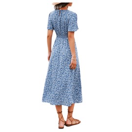 Floerns Women's Casual Floral Print Crewneck Short Sleeve A Line Boho Maxi Dress B-Blue Floral M