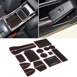 SENSHINE for Honda Civic Accessories 2022 2023 2024 2025 2026 11th Gen Sedan Cup Holder Insert Center Console Liner Door Slot Mats Pad Coaster Trim Premium Rubber Custom Interior 17PC Set (Red Trim)